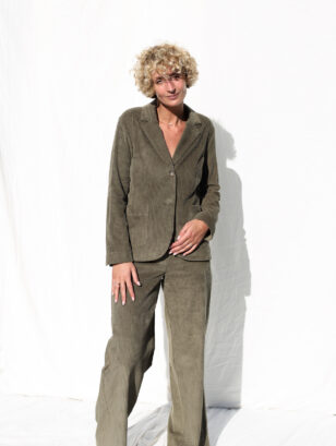 Olive elegant wide wale cord matching suit | Suit | Sustainable clothing | OffOn clothing