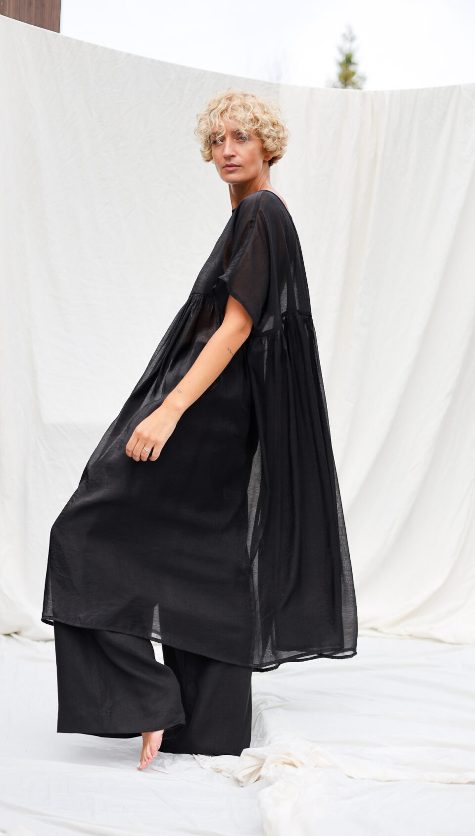 organza dress black oversized viscose SILVINA – OffOn Black Dress With Silver fashion week Women's Wide US Size:6W made of smooth triple