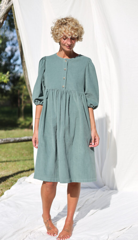 Needlecord puffy sleeve dress JOY - Image 3