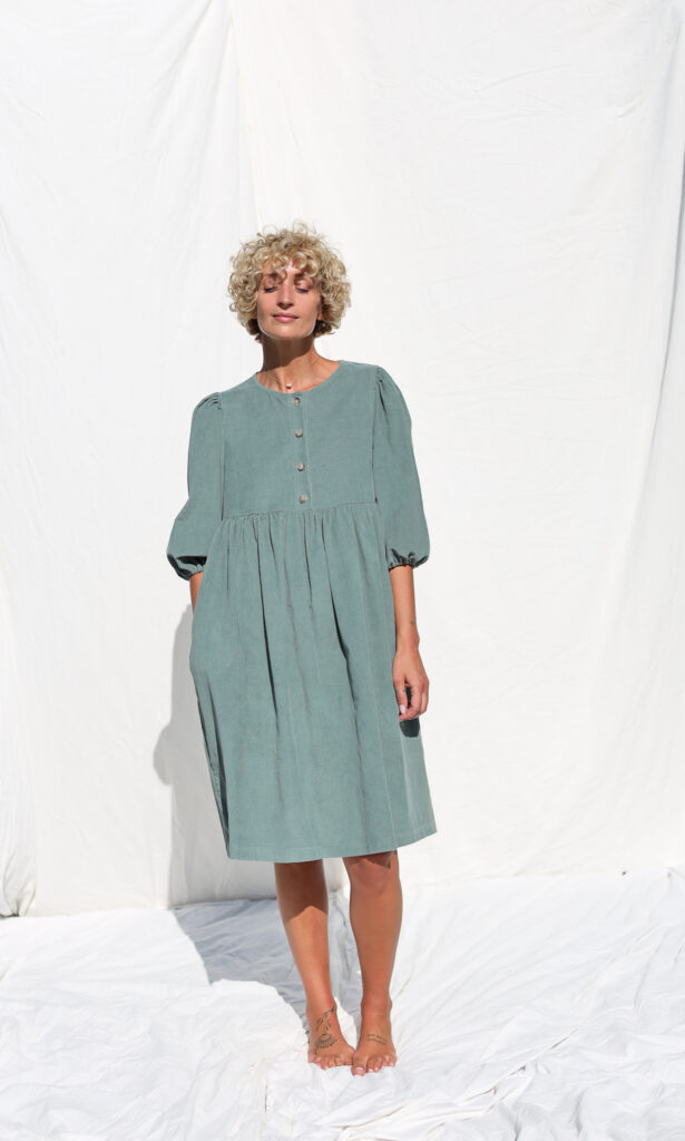 Needlecord puffy sleeve dress JOY | Dress | Sustainable clothing | OffOn clothing