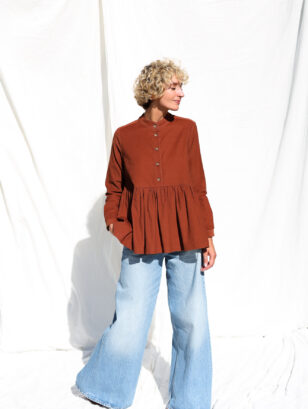 Needlecord long sleeve peplum blouse IRENE | Blouse | Sustainable clothing | OffOn clothing