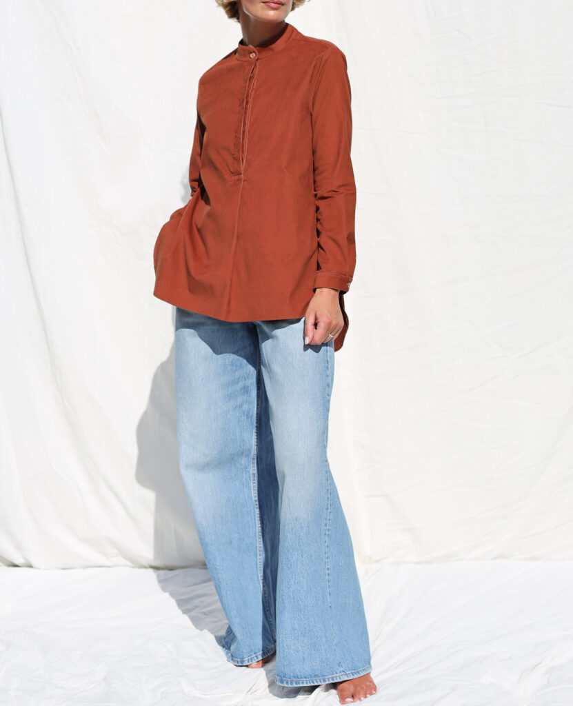 Needlecord long sleeve grandad collar shirt - Image 1