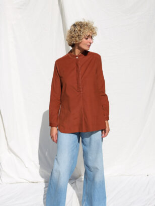 Needlecord long sleeve grandad collar shirt | Shirts | Sustainable clothing | OffOn clothing