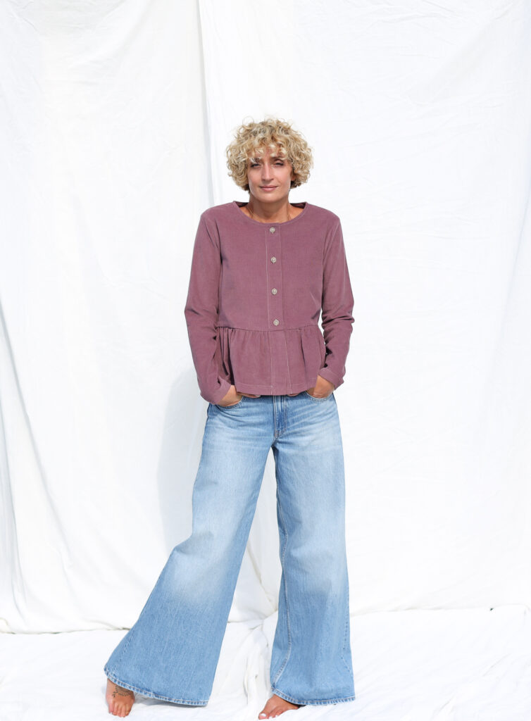 Needlecord long sleeve peplum blouse in Dark Sienna color | Tops | Sustainable clothing | OffOn clothing