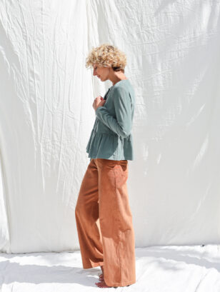 Needlecord long sleeve peplum blouse in Musgo color | Top | Sustainable clothing | OffOn clothing