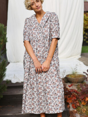 Sailor collar floral print loose fit dress NYSA | Dress | Sustainable clothing | OffOn clothing