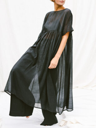 Black oversized viscose organza dress SILVIN | Dress | Sustainable clothing | OffOn clothing