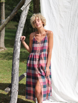 Adjustable straps checks linen dress ELOISE | Dress | Sustainable clothing | OffOn clothing