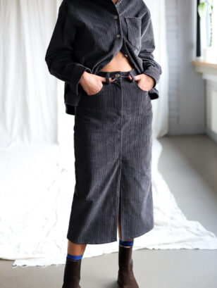 Charcoal grey wide cord pencil skirt | Skirt | Sustainable clothing | OffOn clothing