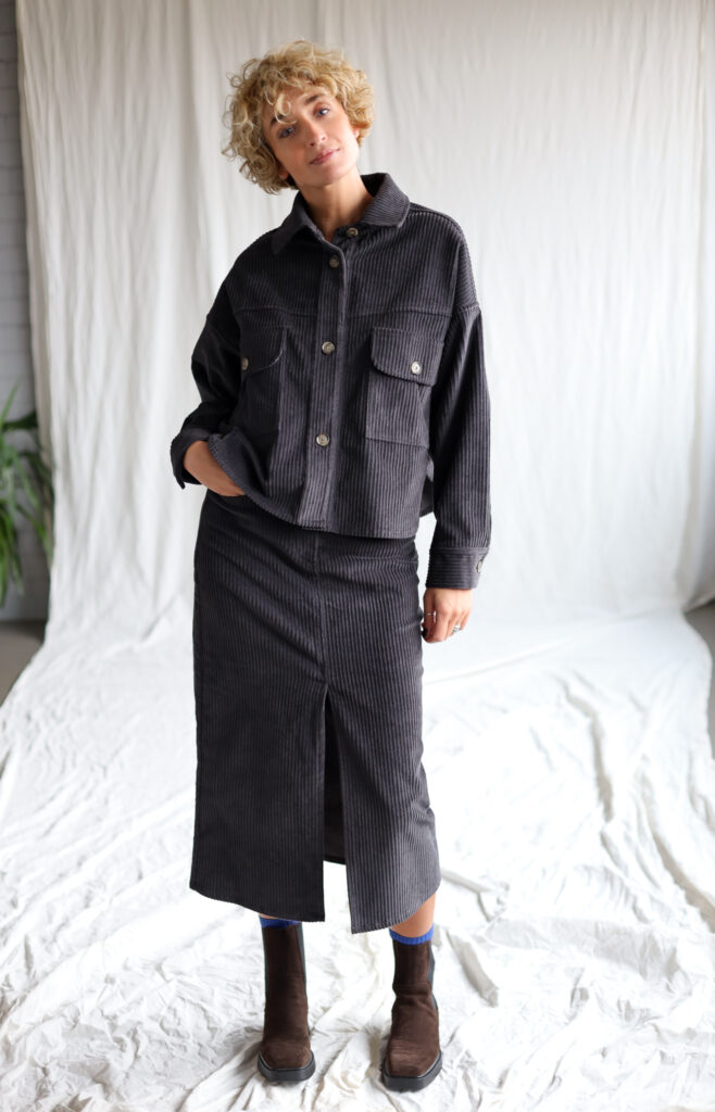Charcoal grey wide cord pencil skirt - Image 3