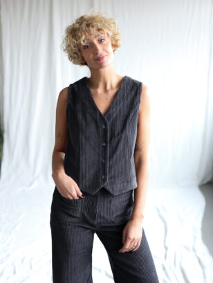 Charcoal grey wide wale cord vest | Vest | Sustainable clothing | OffOn clothing