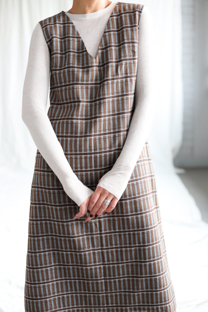 Wool plaid pinafore Midi dress LILY - Image 1