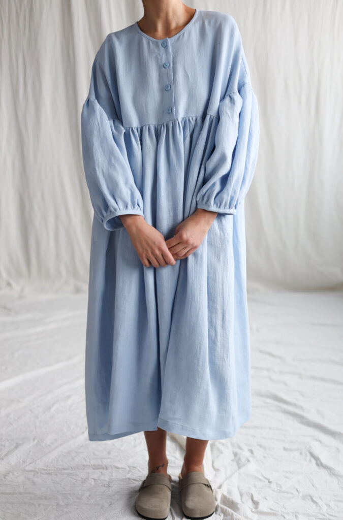 Sky Blue linen oversized voluminous sleeves dress GRETA | Dress | Sustainable clothing | OffOn clothing