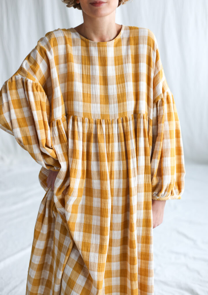 Mustard checks oversized double gauze dress GRETA - Image 5
