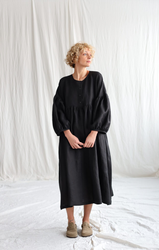 Black linen oversized dress GRETA - Image 1