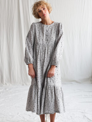 High waisted floral double gauze dress FLEUR