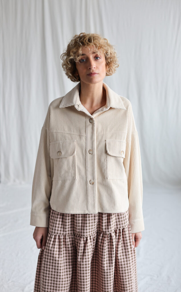 Wide cord oversized jacket in ivory color - Image 3
