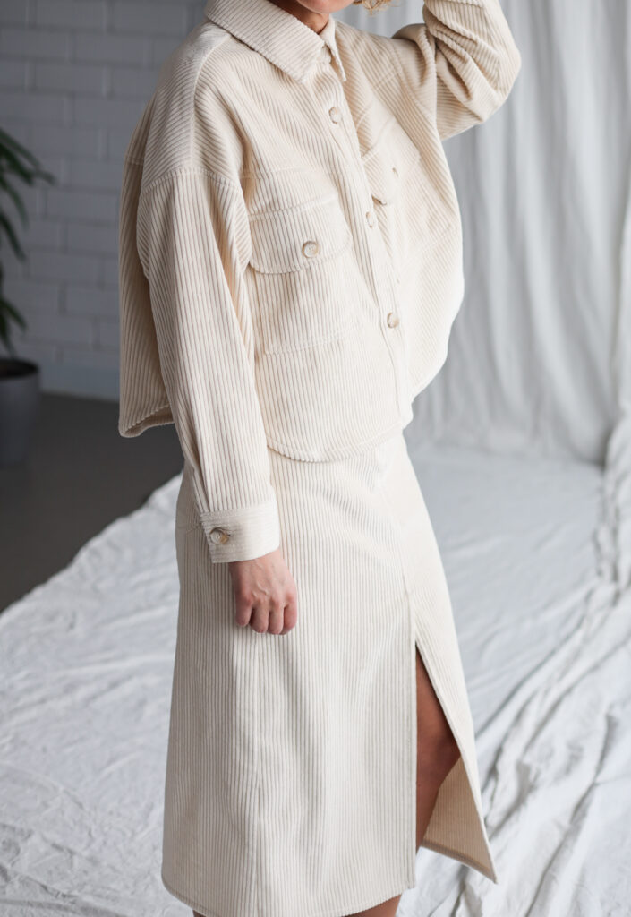 Wide cord oversized jacket in ivory color - Image 2