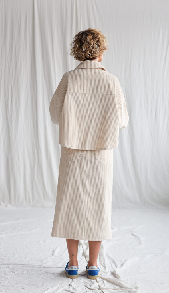 Wide cord oversized jacket in ivory color - Image 1