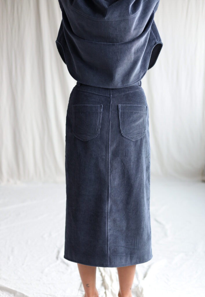Denim blue wide cord pencil skirt - Image 4