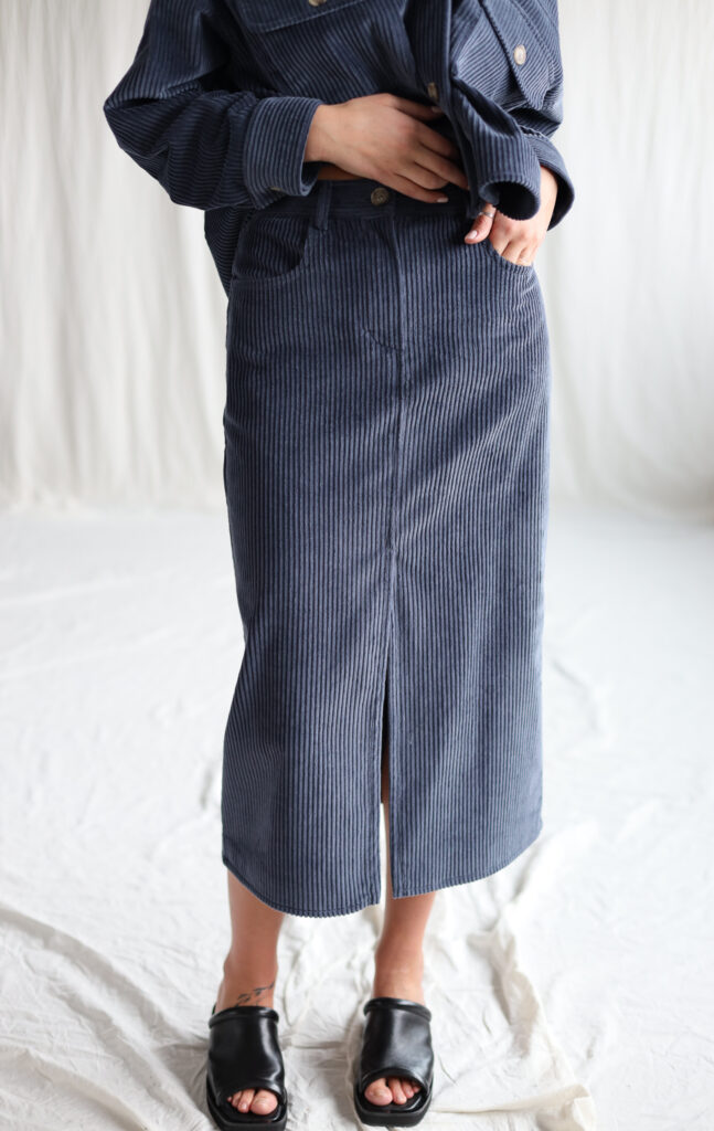 Denim blue wide cord pencil skirt - Image 5