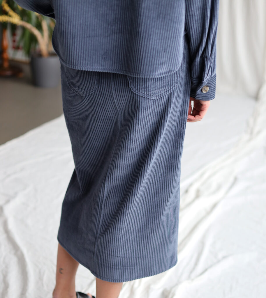 Denim blue wide cord pencil skirt - Image 3