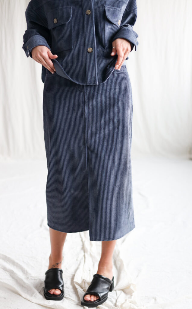 Denim blue wide cord pencil skirt - Image 1