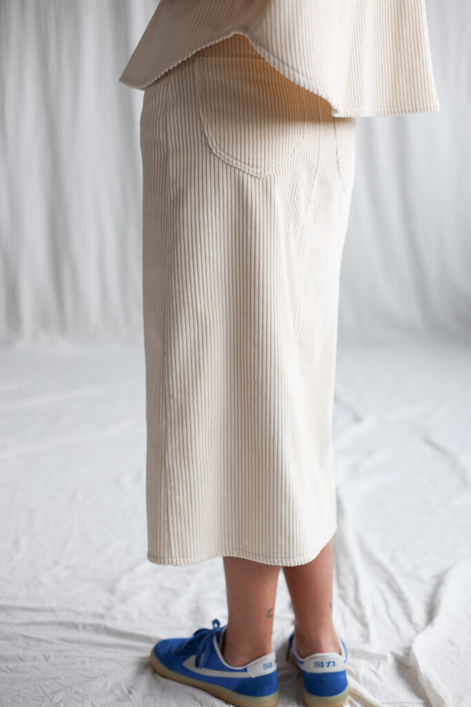 Ivory wide cord pencil skirt | Skirt | Sustainable clothing | OffOn clothing
