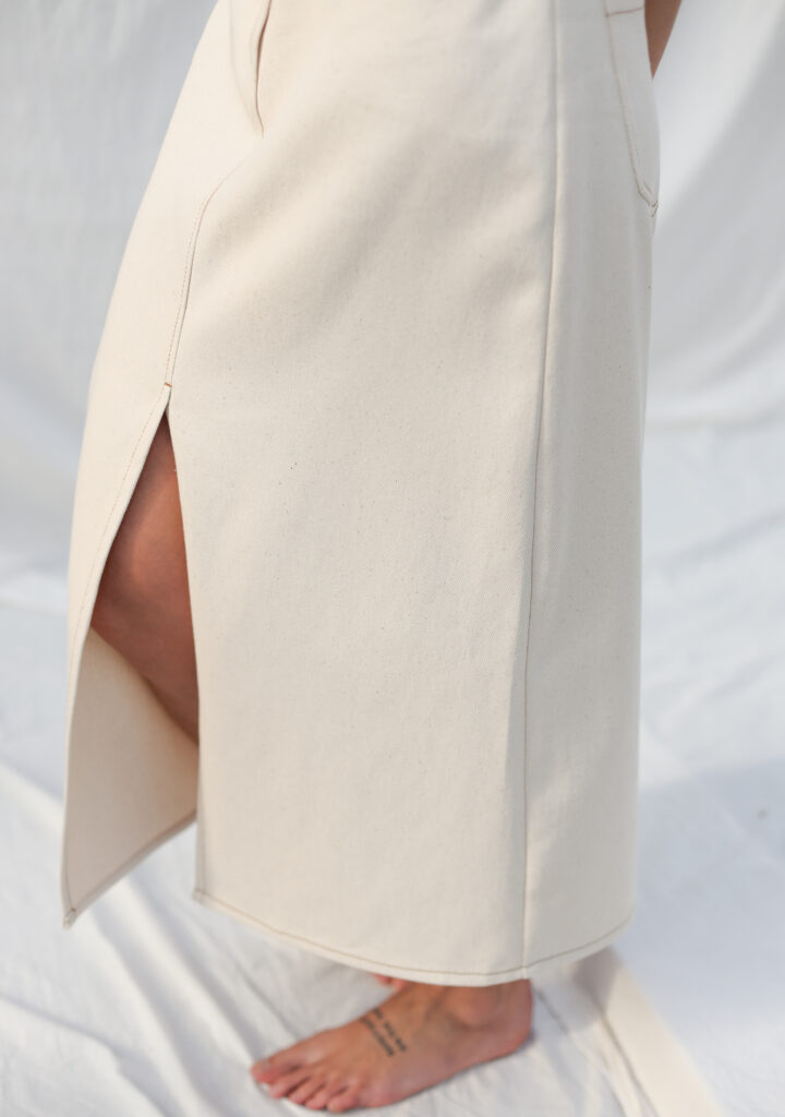 Natural canvas cotton contrast stitch pencil skirt - Image 5