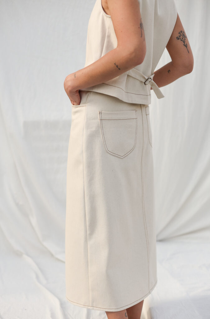Natural canvas cotton contrast stitch pencil skirt | Skirt | Sustainable clothing | OffOn clothing