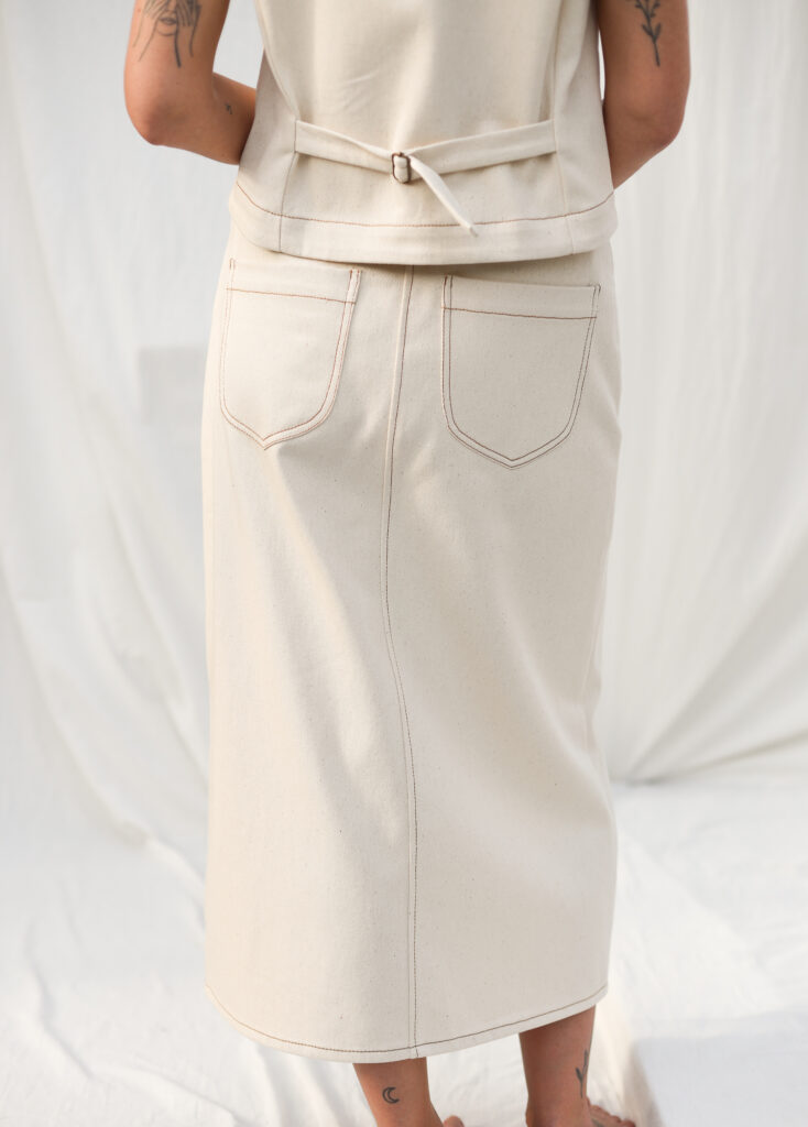 Natural canvas cotton contrast stitch pencil skirt - Image 2
