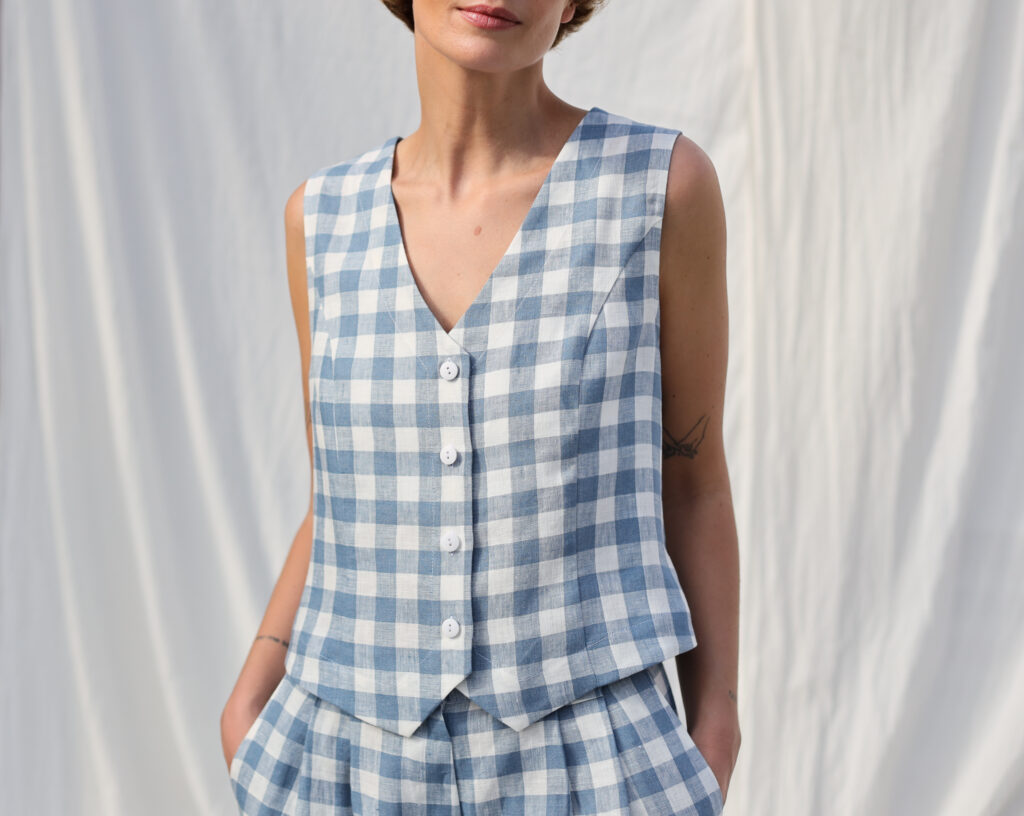 Checkered linen vest - Image 5