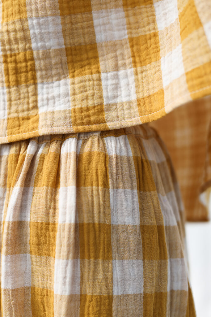 Double gauze mustard checks skirt with elastic waistband - Image 3