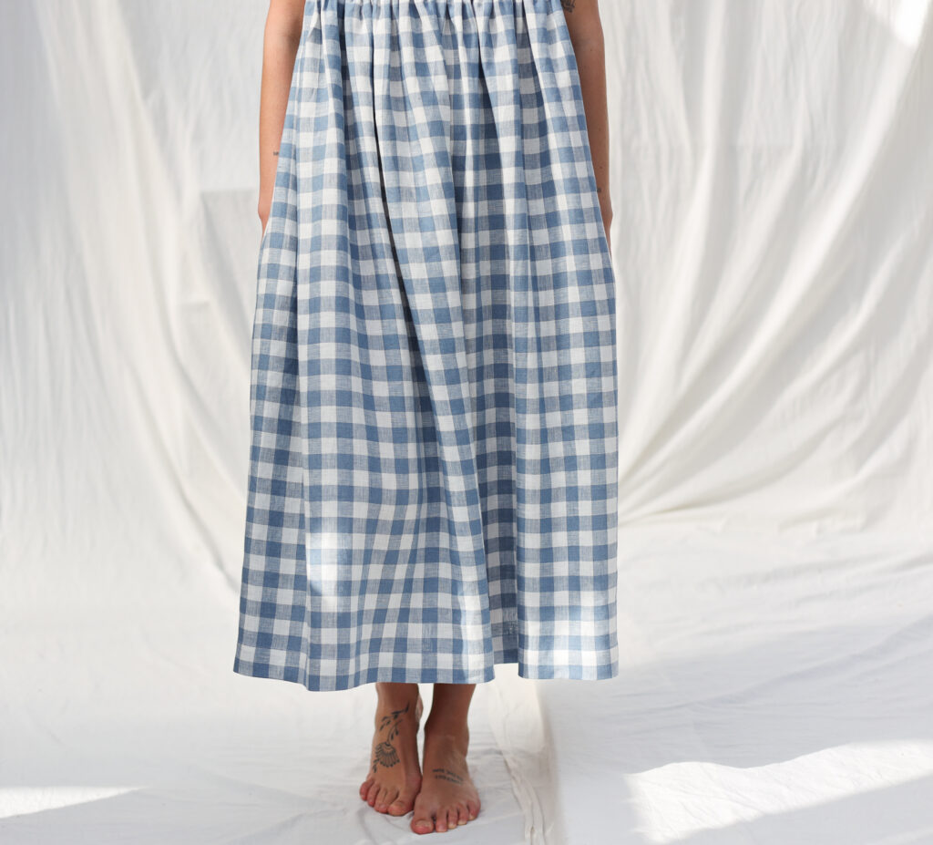 Linen light blue checks sleeveless smock dress - Image 4