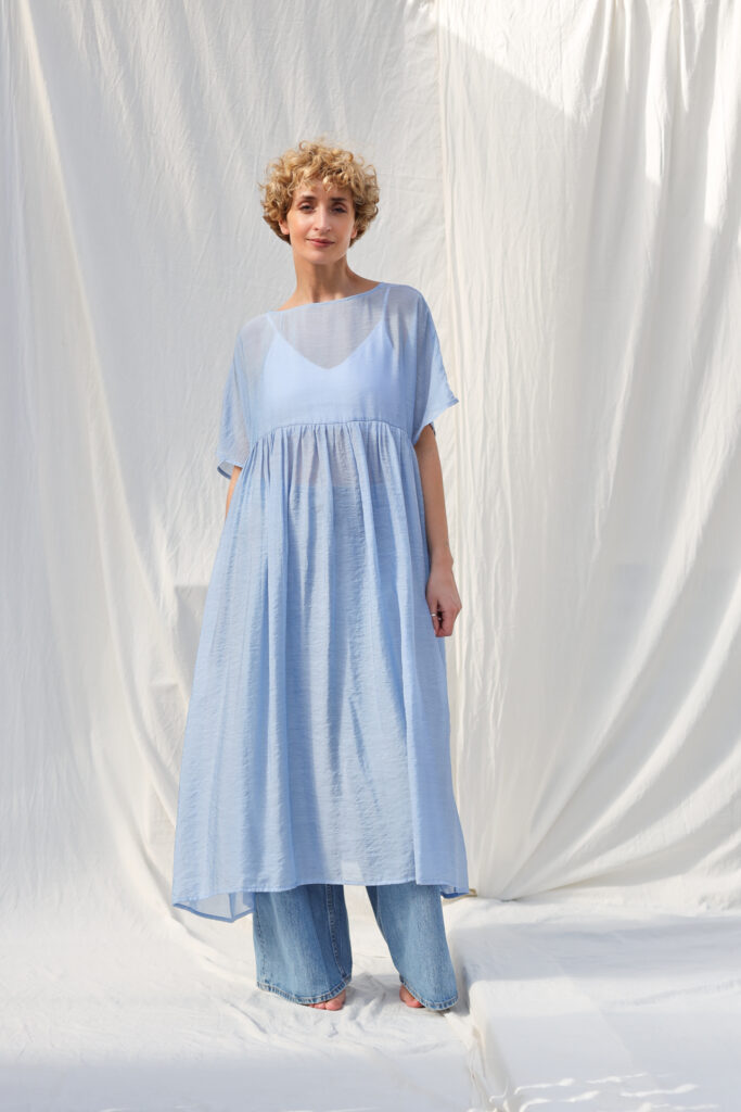 Light blue viscose organza oversized dress SILVINA - Image 1