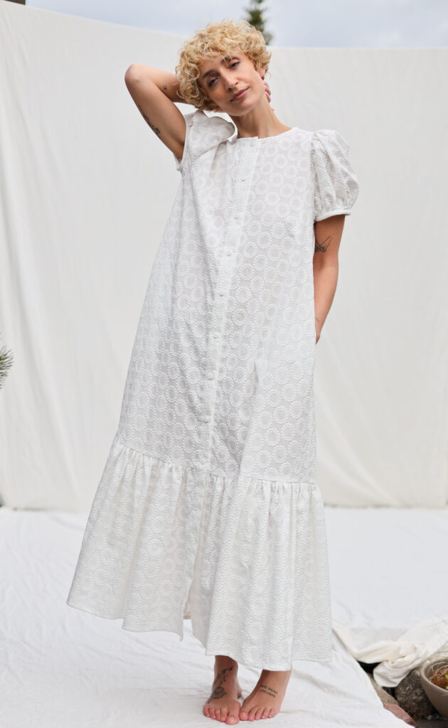 Embroidered cotton puffy sleeves dress AGATHE - Image 7