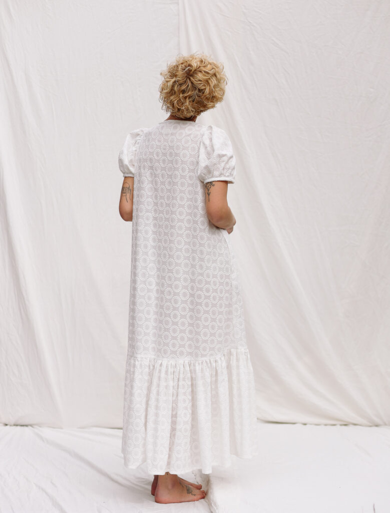 Embroidered cotton puffy sleeves dress AGATHE - Image 2