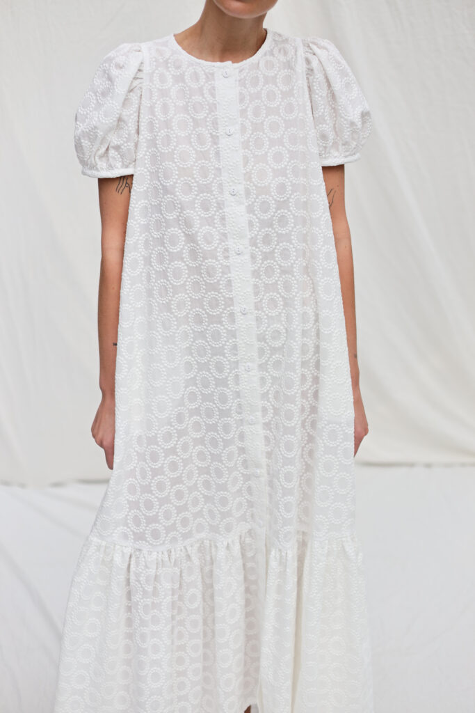 Embroidered cotton puffy sleeves dress AGATHE - Image 1