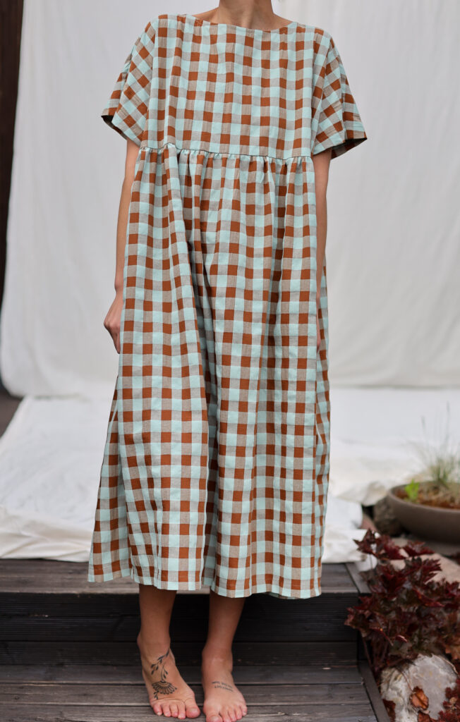 Oversized seersucker checks dress SILVINA | Dress | Sustainable clothing | OffOn clothing