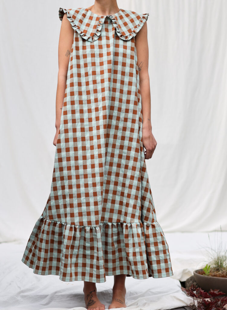 Puritan collar A line Maxi seersucker checks dress PHOEBE - Image 6