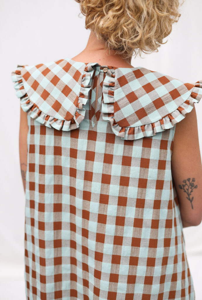 Puritan collar A line Maxi seersucker checks dress PHOEBE - Image 5