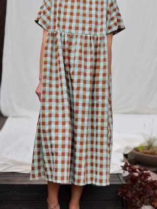 Oversized seersucker checks dress SILVINA | Dress | Sustainable clothing | OffOn clothing