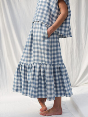 Checkered linen skirt with ruffled hem | Skirt | Sustainable clothing | OffOn clothing