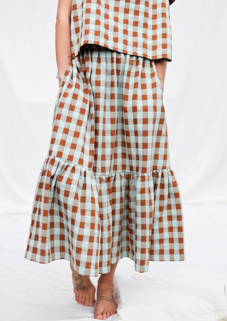 Seersucker checks elasticated waist ruffled skirt