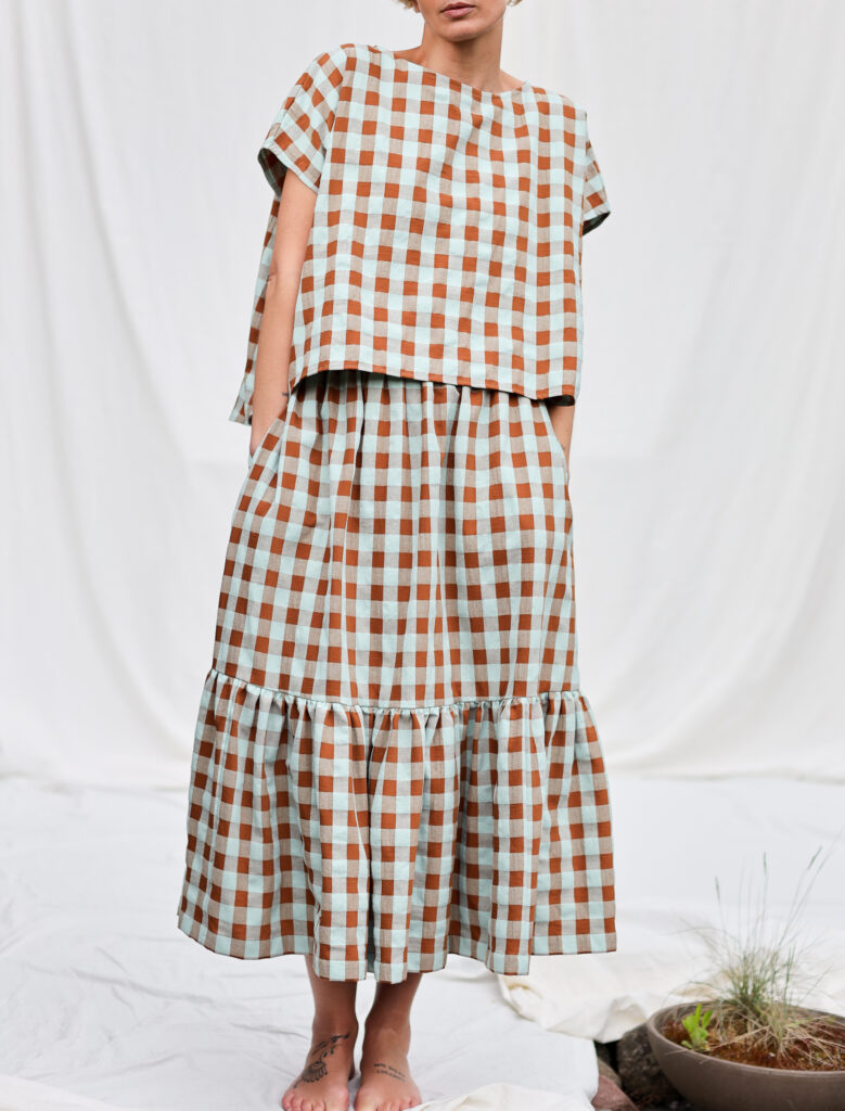 Seersucker checks elasticated waist ruffled skirt - Image 1