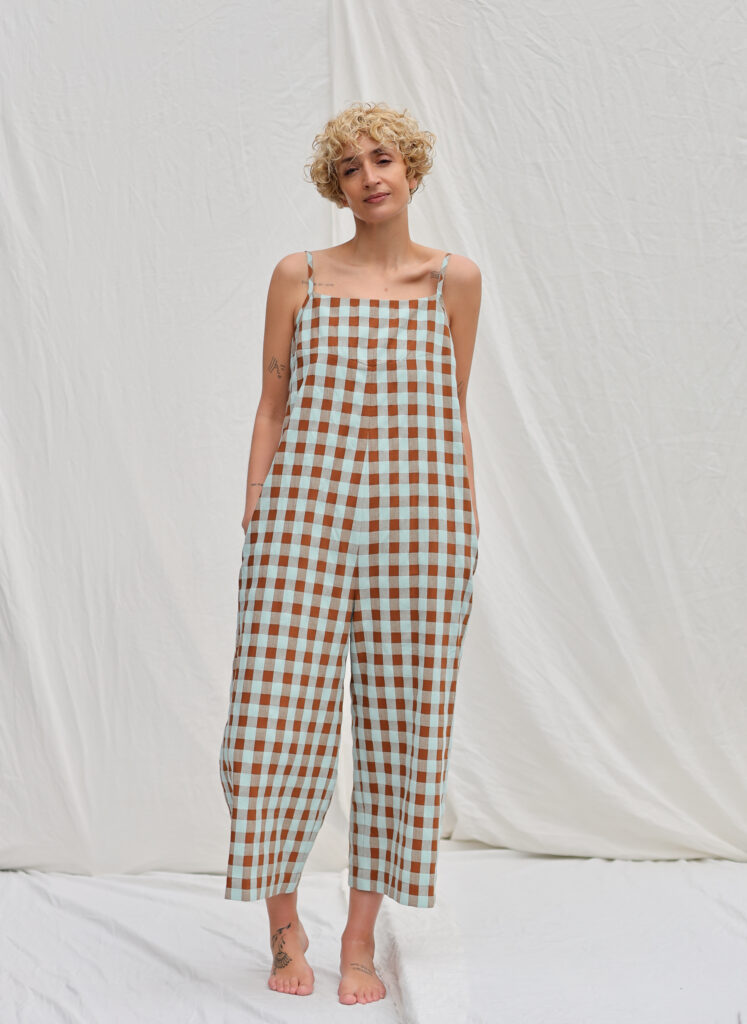 Loose spaghetti strap jumpsuit in seersucker checks ADA - Image 1