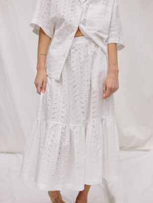 Embroidered cotton ruffled hem skirt with elasticated waist | Skirt | Sustainable clothing | OffOn clothing