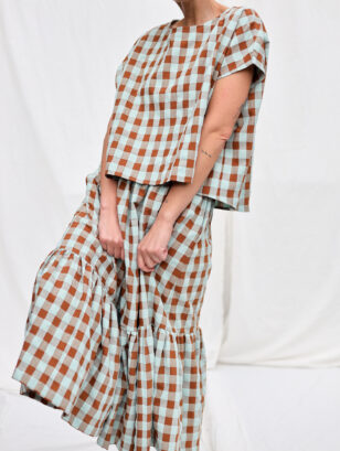 Seersucker checks elasticated waist ruffled skirt | Skirt | Sustainable clothing | OffOn clothing