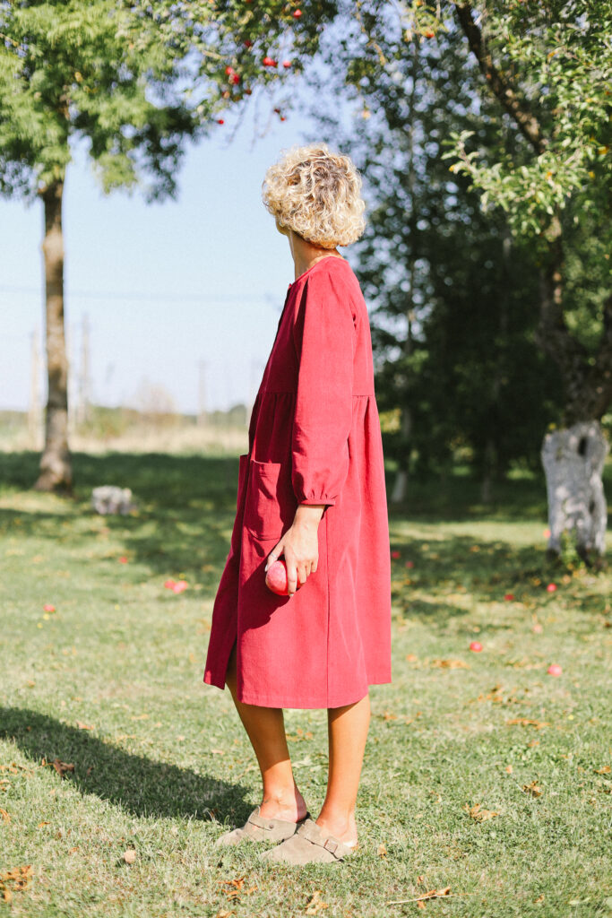 Burgundy needlecord long sleeve dress with pockets - Image 6