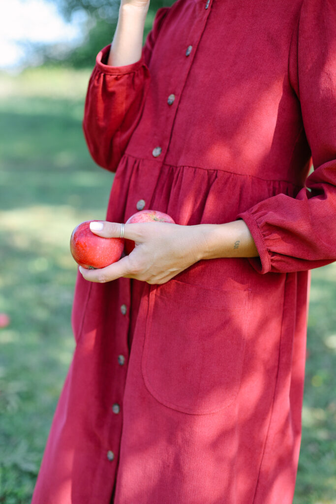 Burgundy needlecord long sleeve dress with pockets - Image 5
